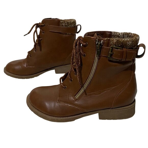 Wonder Nation Sweater Trim Lace Up Moto Boot Womens 5 Gorpcore Earthy Grunge - Picture 3 of 9